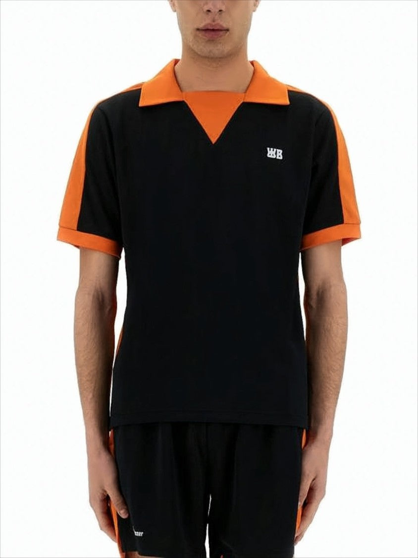 Relaxed Fit Black Polo Shirt with Orange Accents