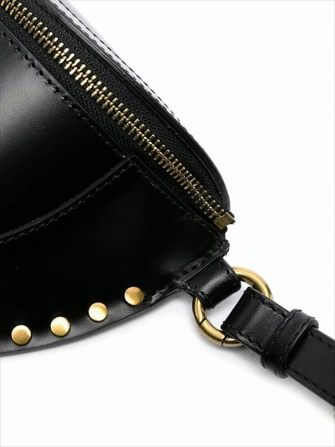 Crescent-Shaped Shoulder Bag with Gold-Tone Studs