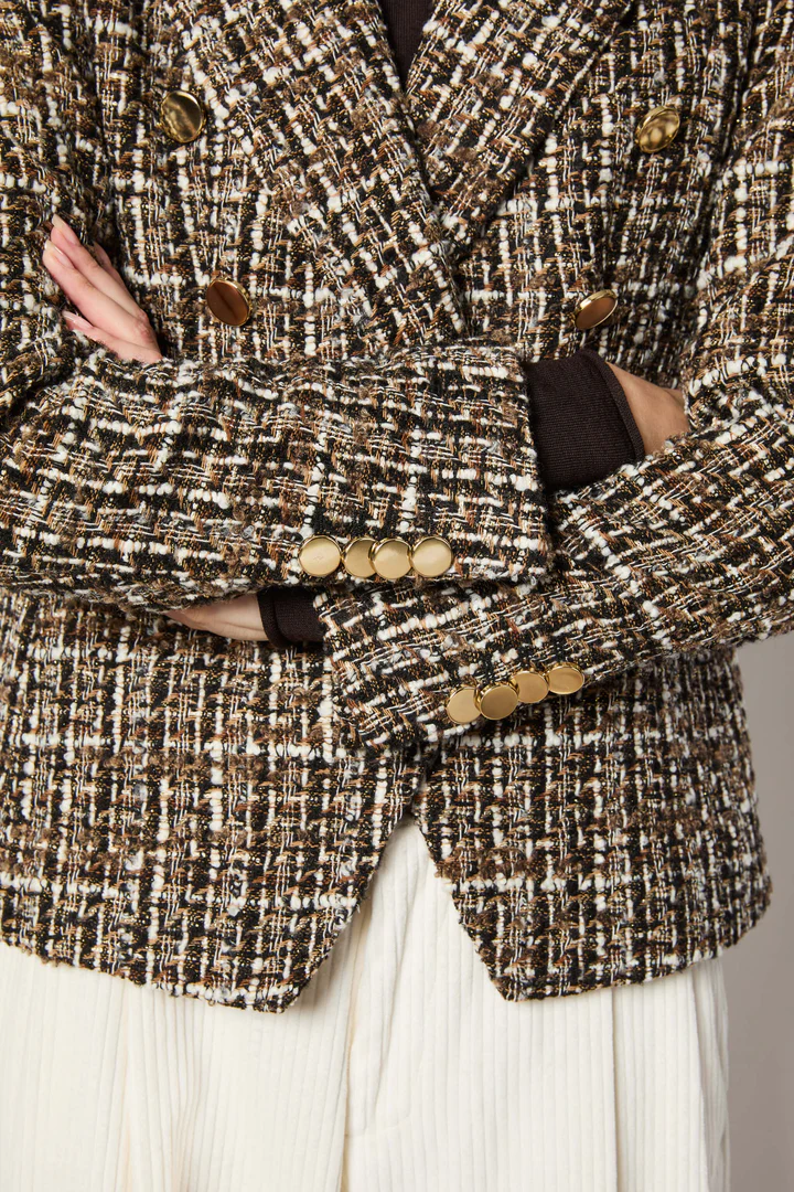 Double-Breasted Bouclé Tweed Jacket With Gold-Tone Buttons