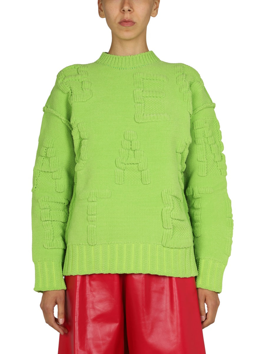 Textured Chenille Sweater with Allover Embossed Pattern