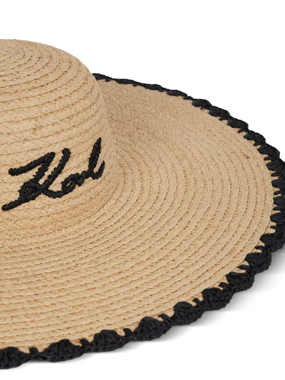 Wide-Brimmed Natural Straw Hat with Embroidered Signature