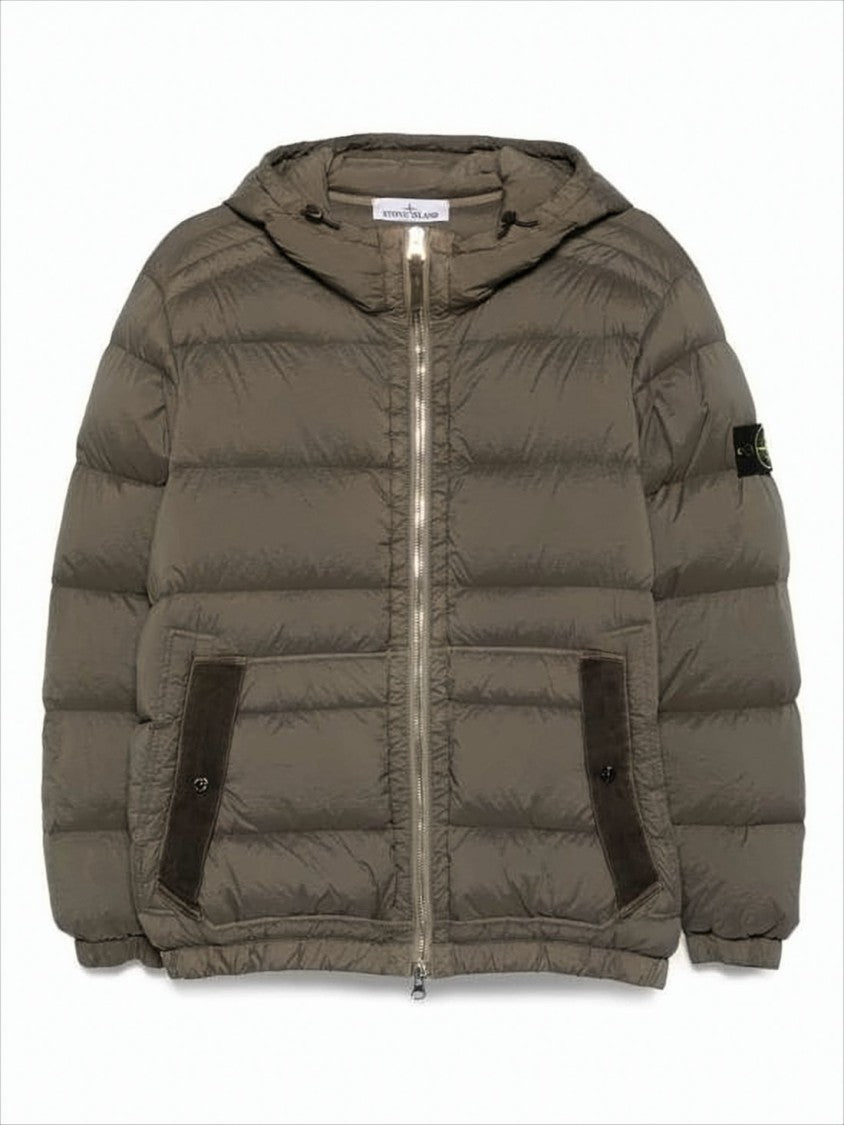 Quilted Down Jacket with Adjustable Hood and Signature Patch