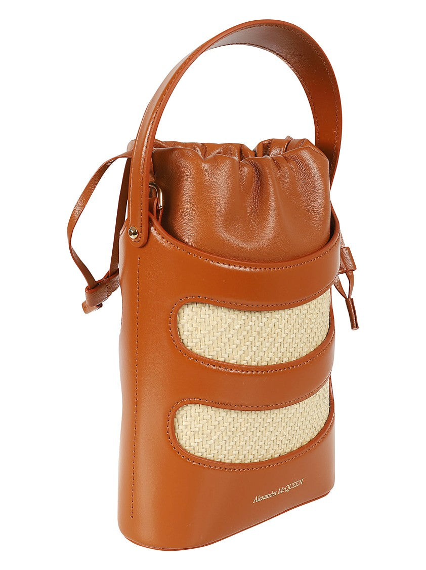 Structured Brown Leather Bag With Woven Elements