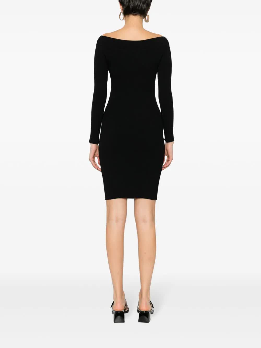 Black Abito Fitted Ribbed Viscose Dress