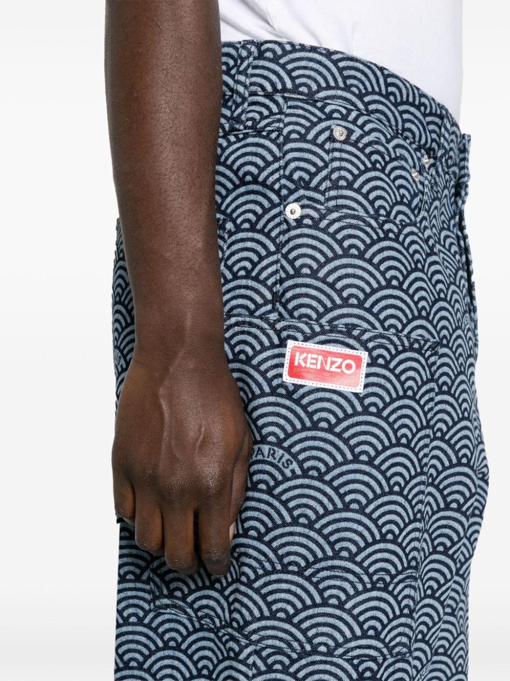 Geometric Pattern Cotton Denim Trousers