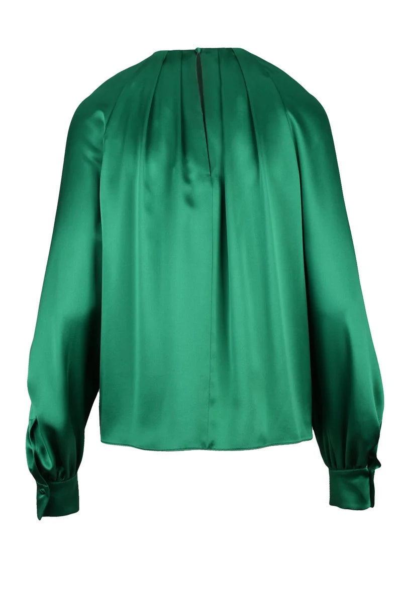 Silk Puff Sleeve Blouse - Green