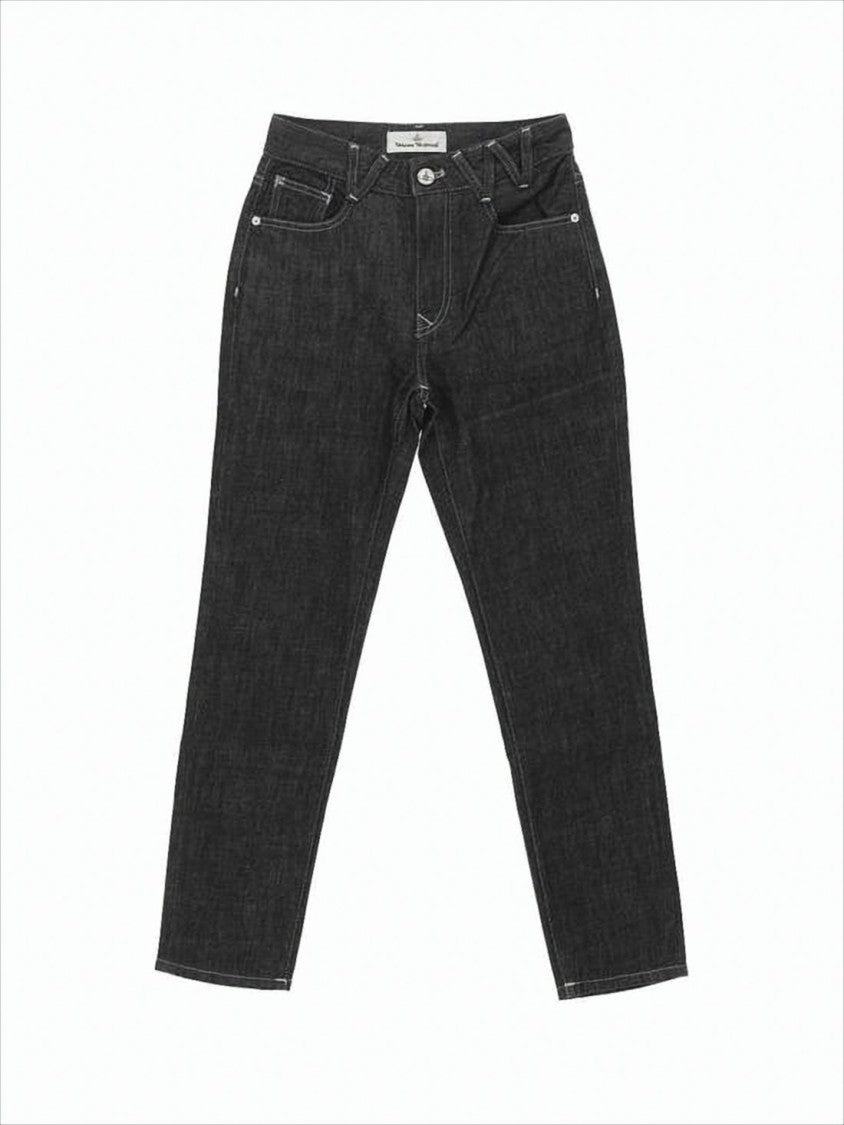 Slim-Fit Denim Pants with Five-Pocket Design and Embroidered Accents