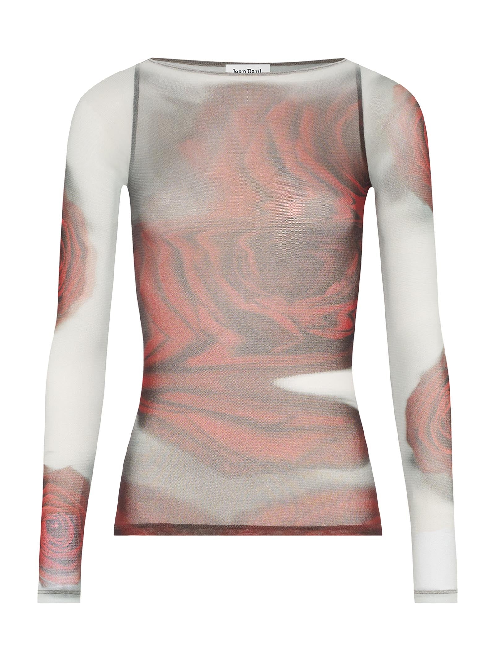 Fitted Long-Sleeve Tulle Top