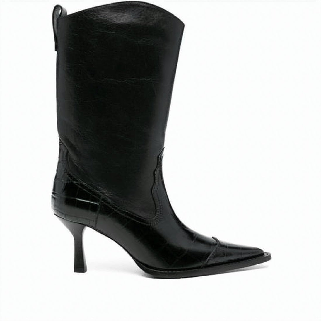 Mid-Calf Leather Boot with Pointed Toe