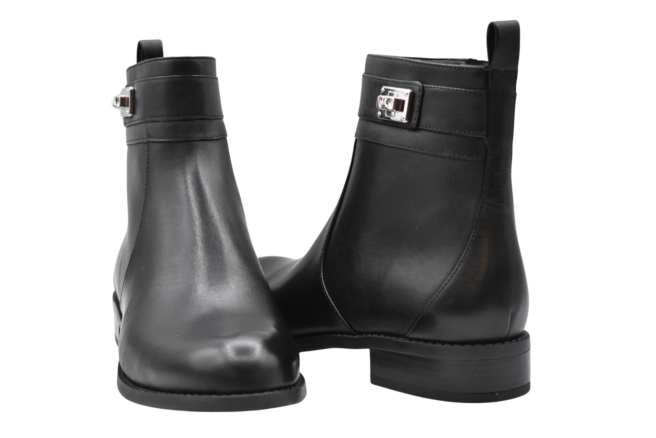Black Leather Ankle Boots With Rounded Toe