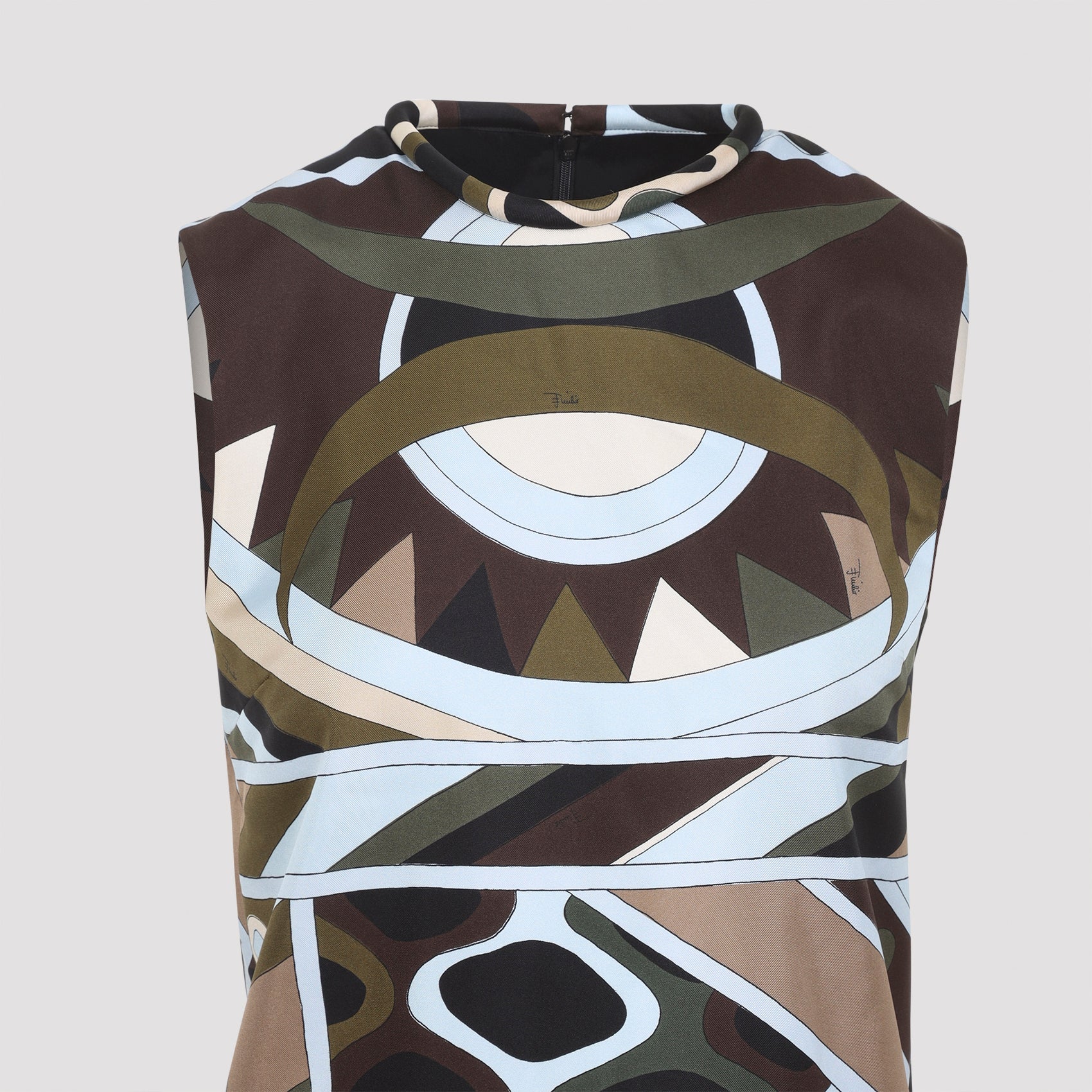 Sleeveless Silk Dress with Bold Geometric Pattern