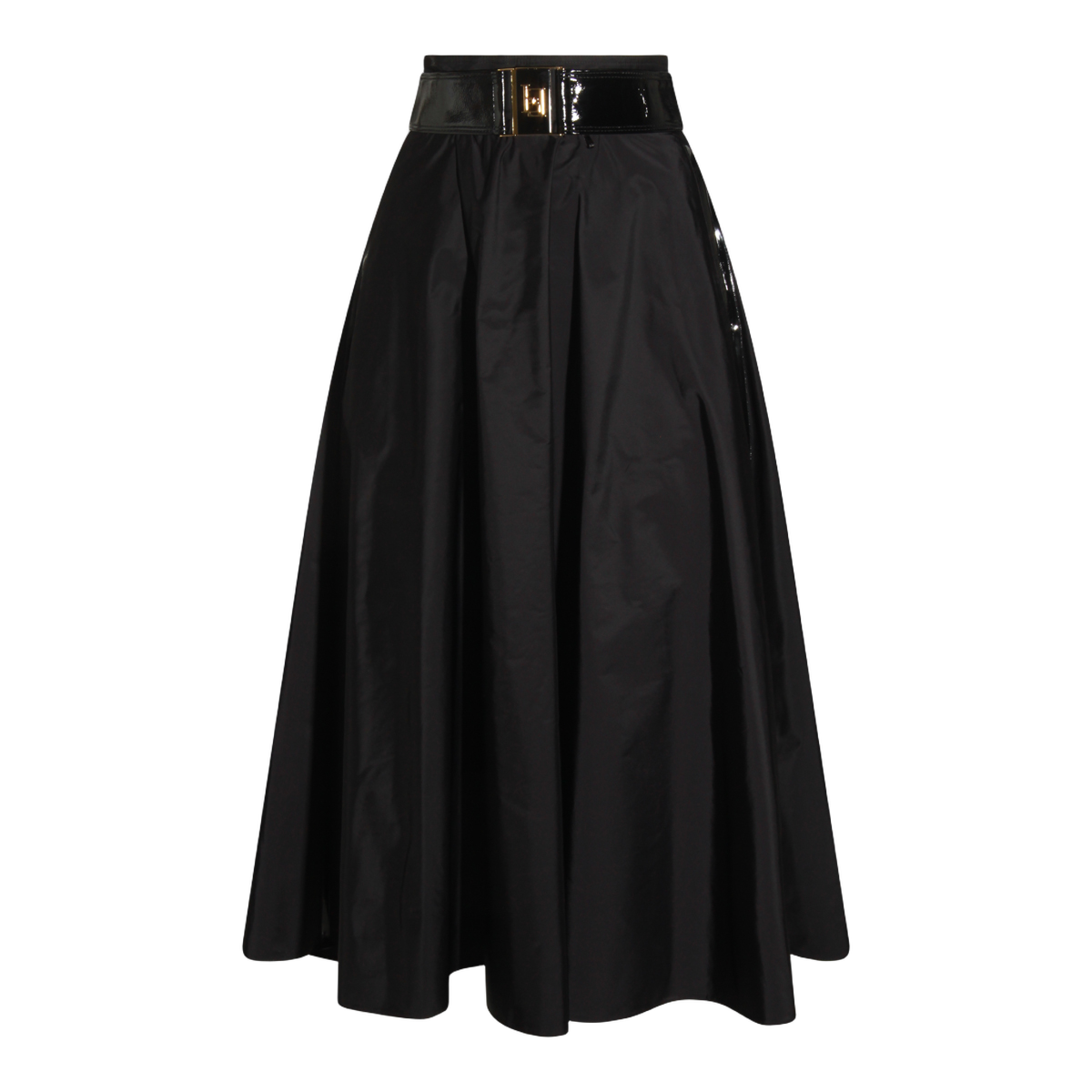 High-Waisted Black Maxi Skirt with Belt