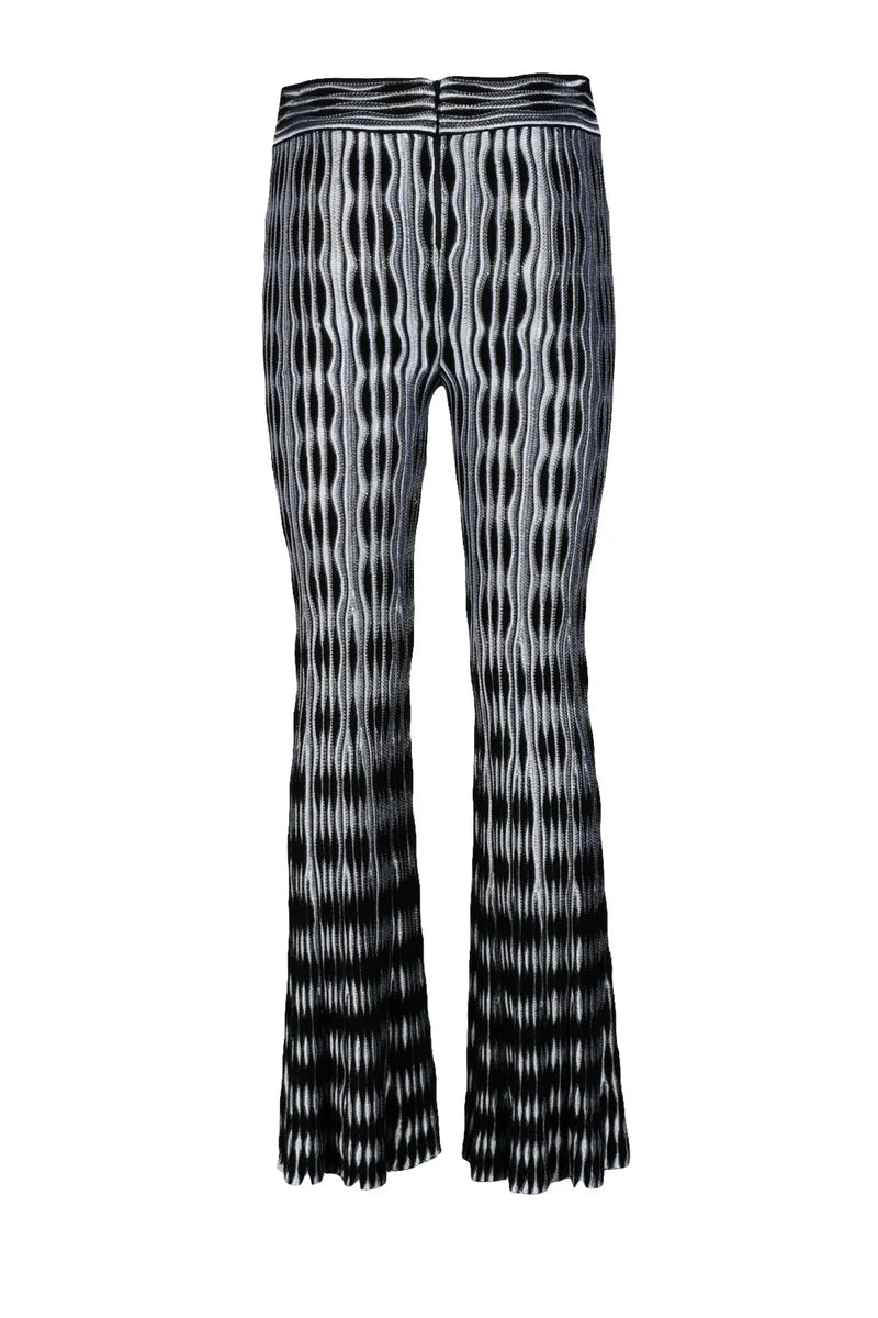 Black and White Vertical Wavy Pattern Trousers