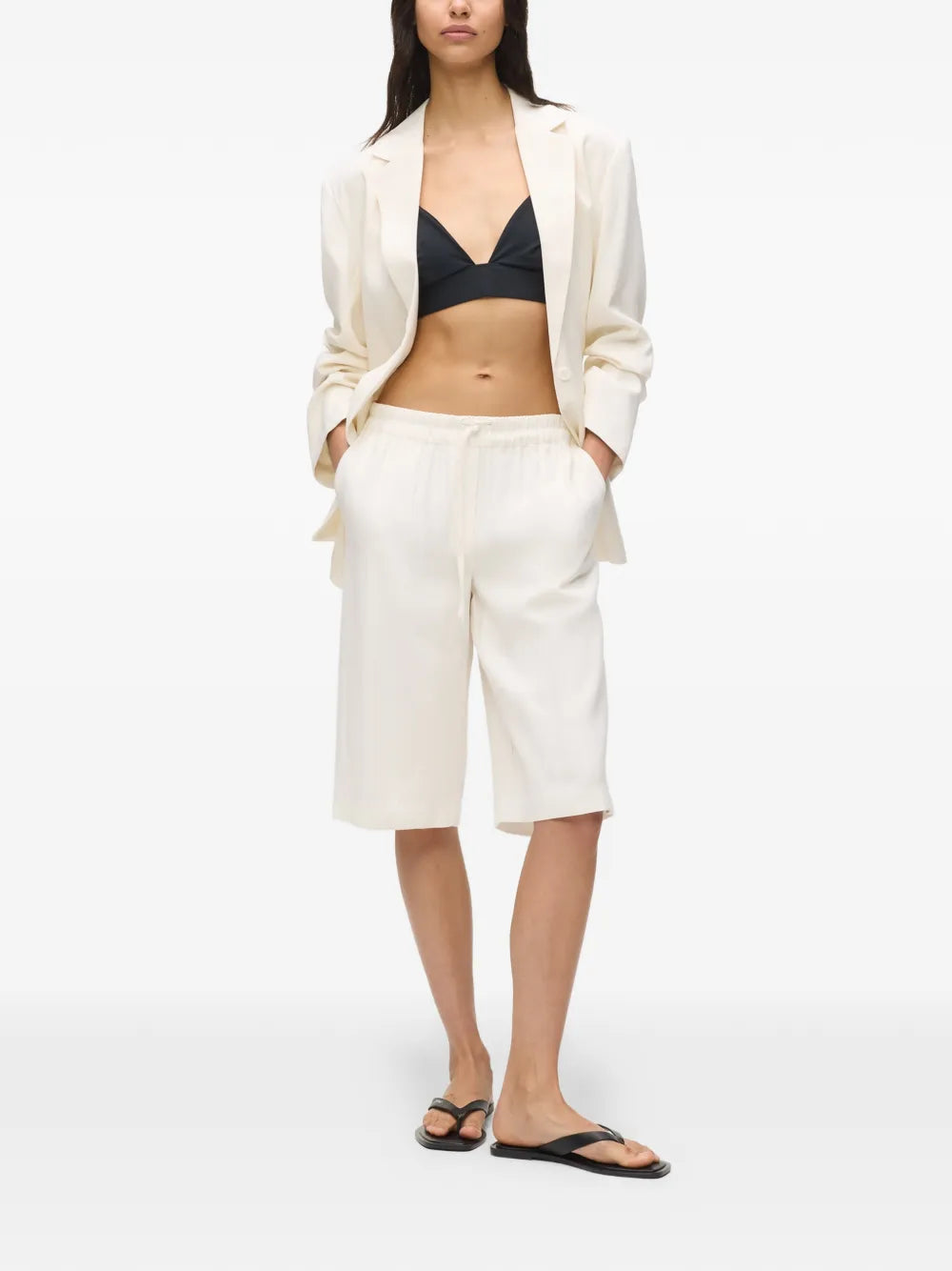 Relaxed Fit White Shorts with Elastic Waistband