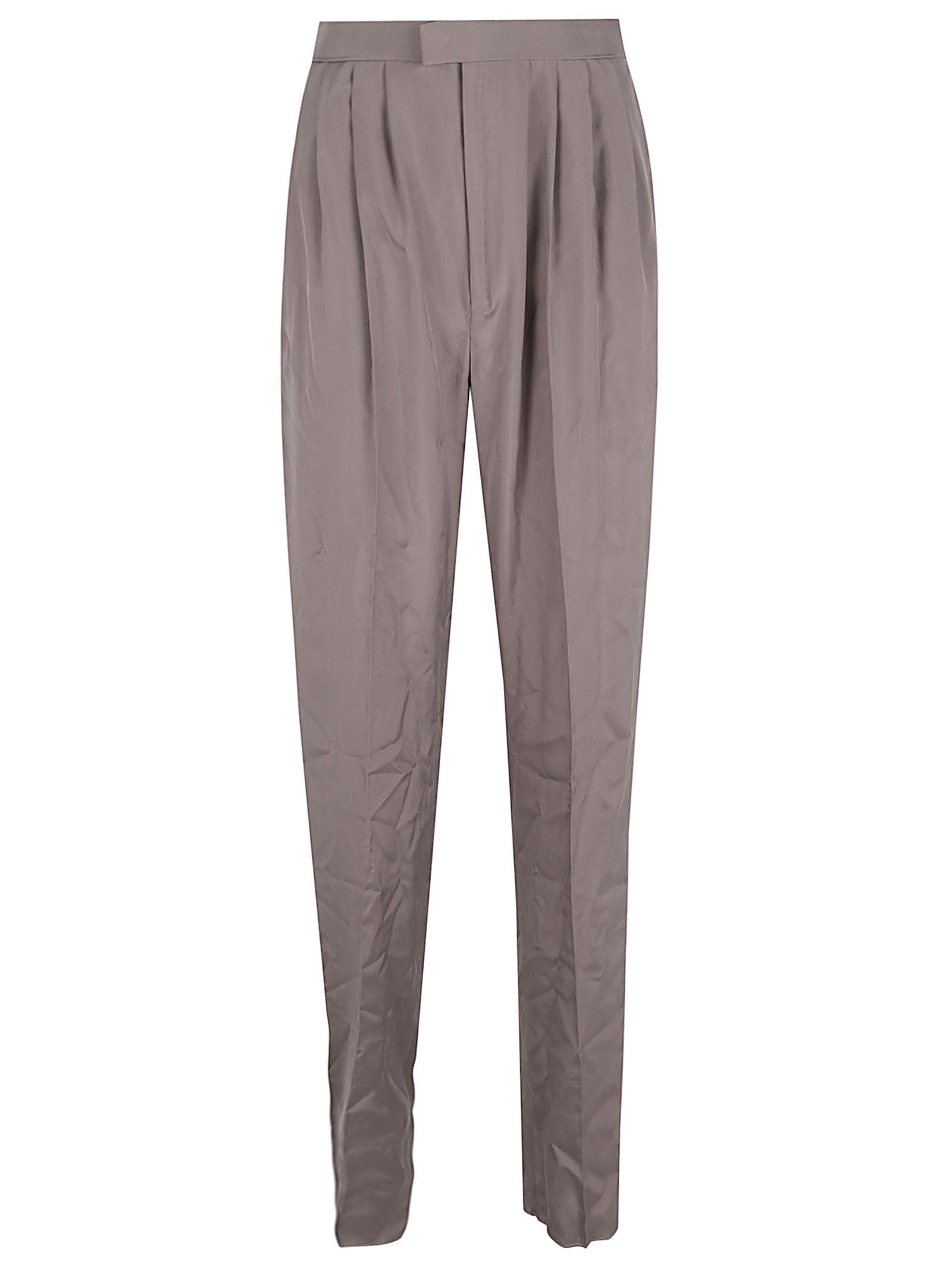 High-Waisted Silk Trousers with Tapered Leg and Pleated Detail