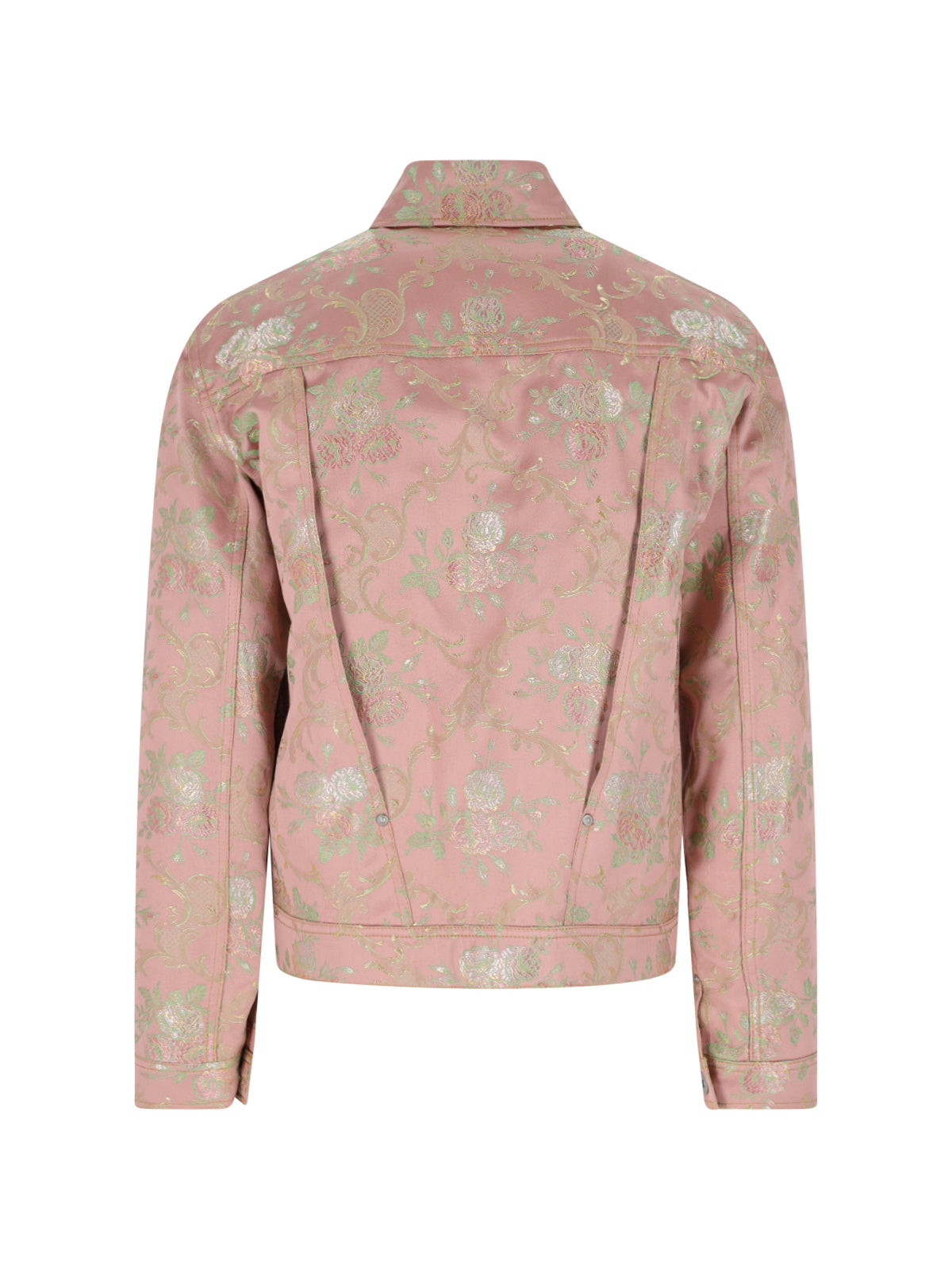 Pink Floral Jacquard Damask Cropped Jacket