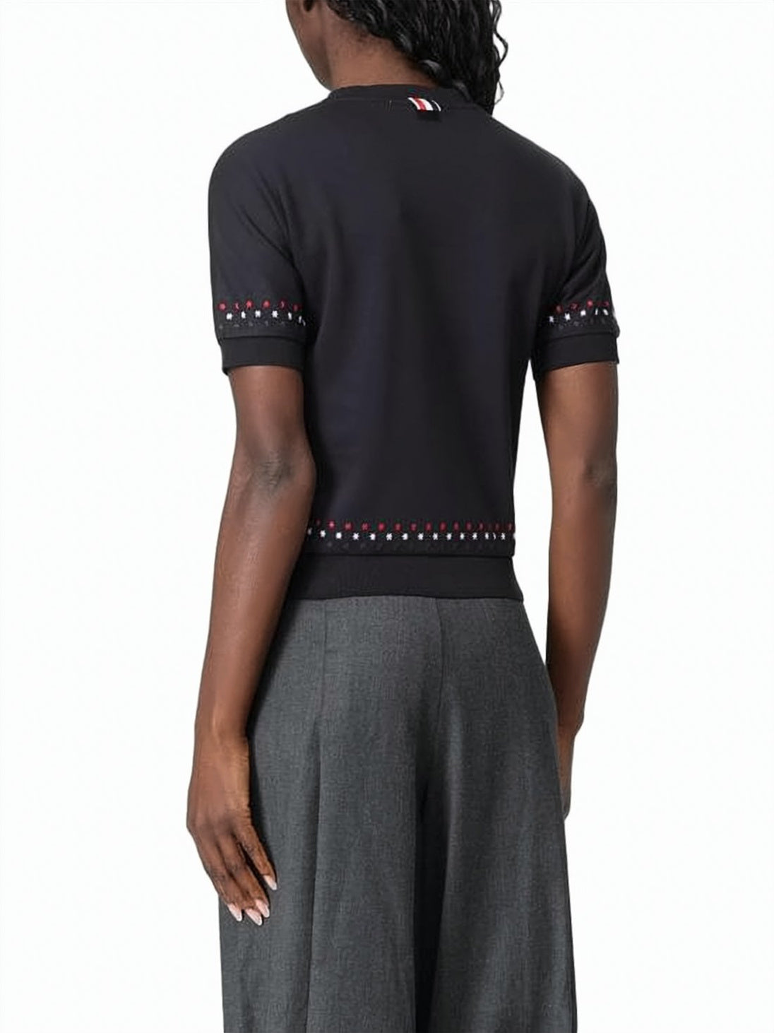 Short-Sleeved Fitted Top with Dotted Pattern