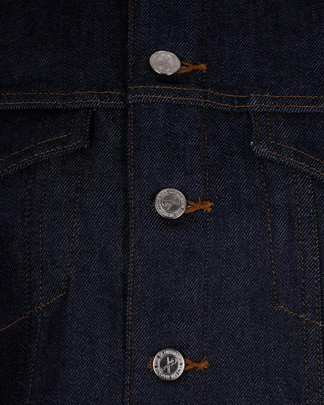 Structured Indigo Denim Jacket with Flap Pockets and Silver-tone Accents