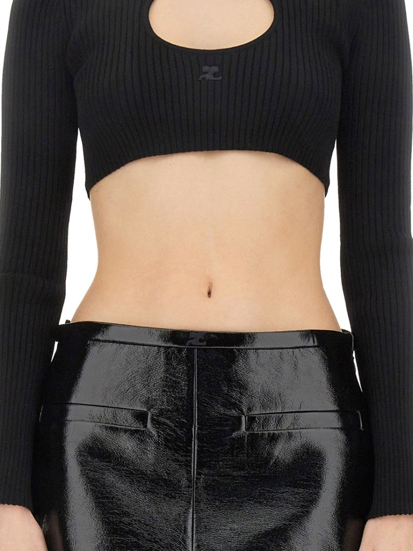 Ribbed Black Cropped Shirt