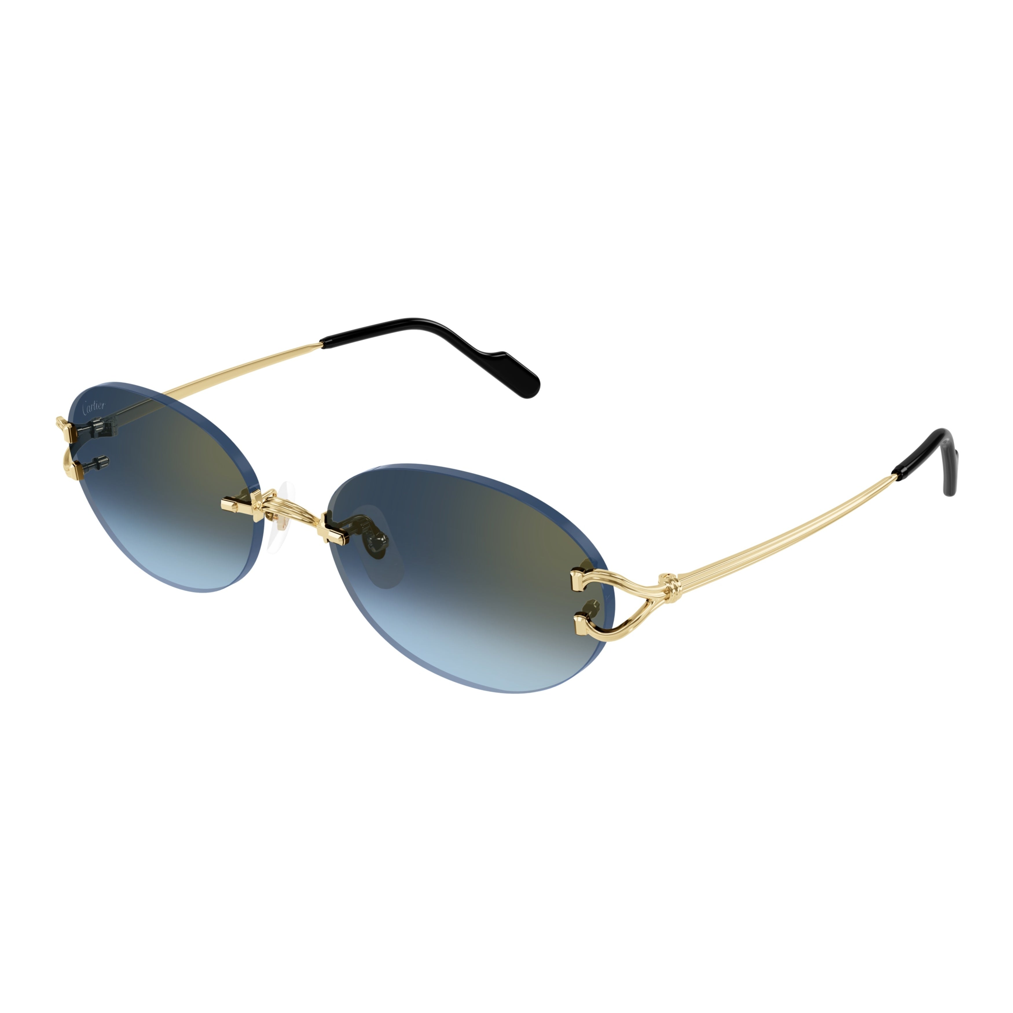 Rimless Oval Gradient Blue Tint Sunglasses
