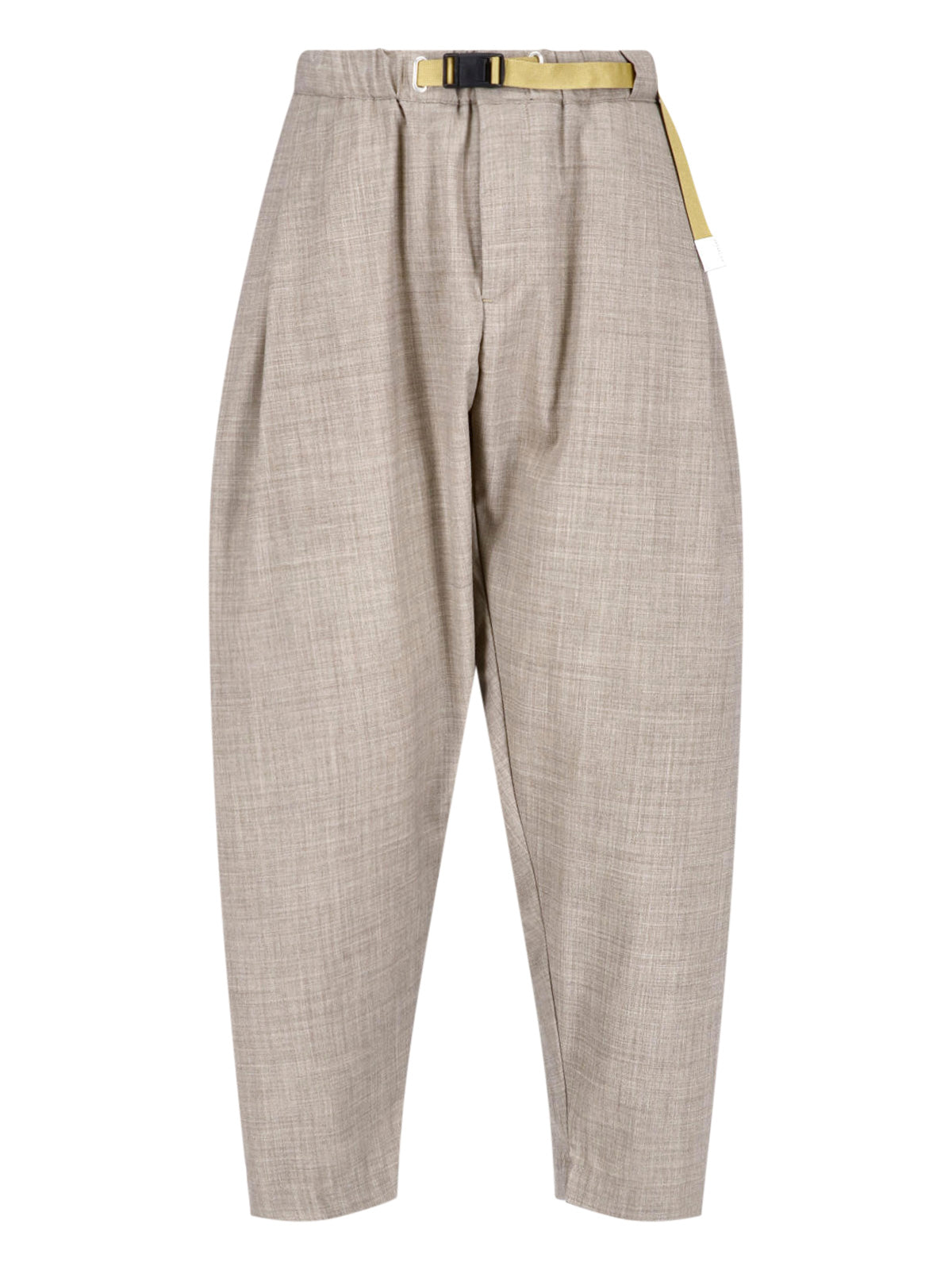 Beige Relaxed Tapered Textured Fabric Trousers