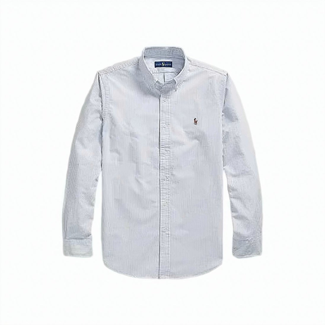 Long-Sleeve Button-Up Shirt With Vertical Stripe Pattern