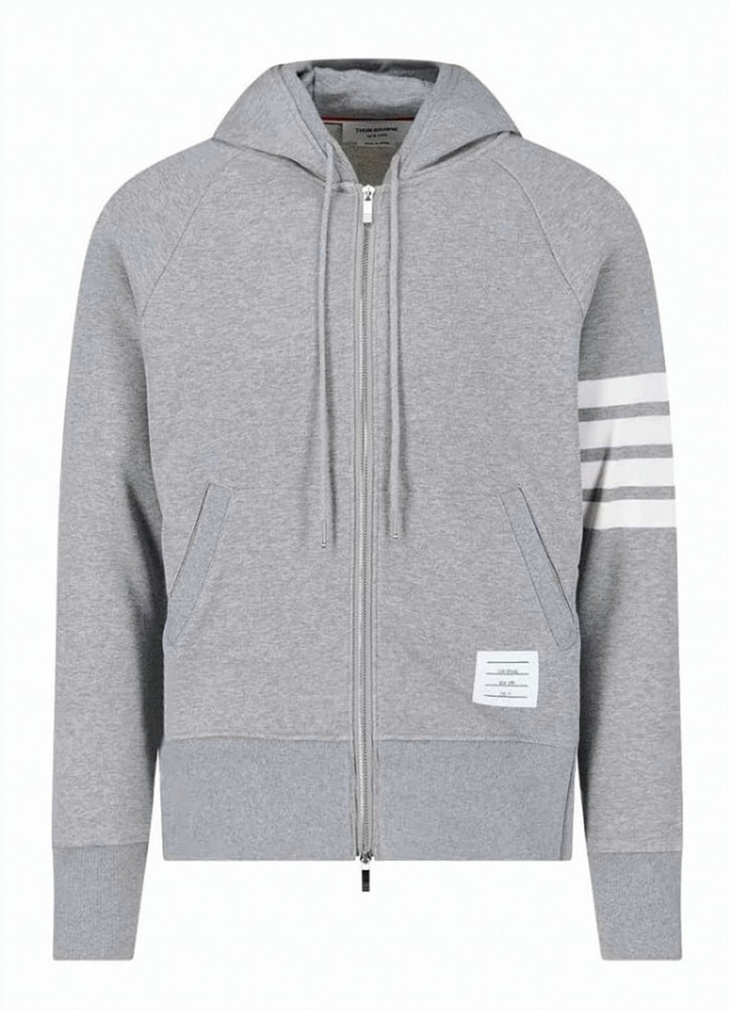 Grey Zip-Up Hoodie With Sporty Stripes