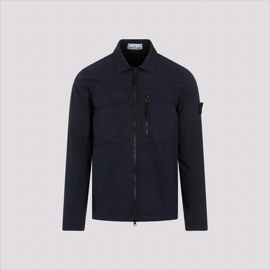 Structured Blue Jacket With Front Zipper Closure