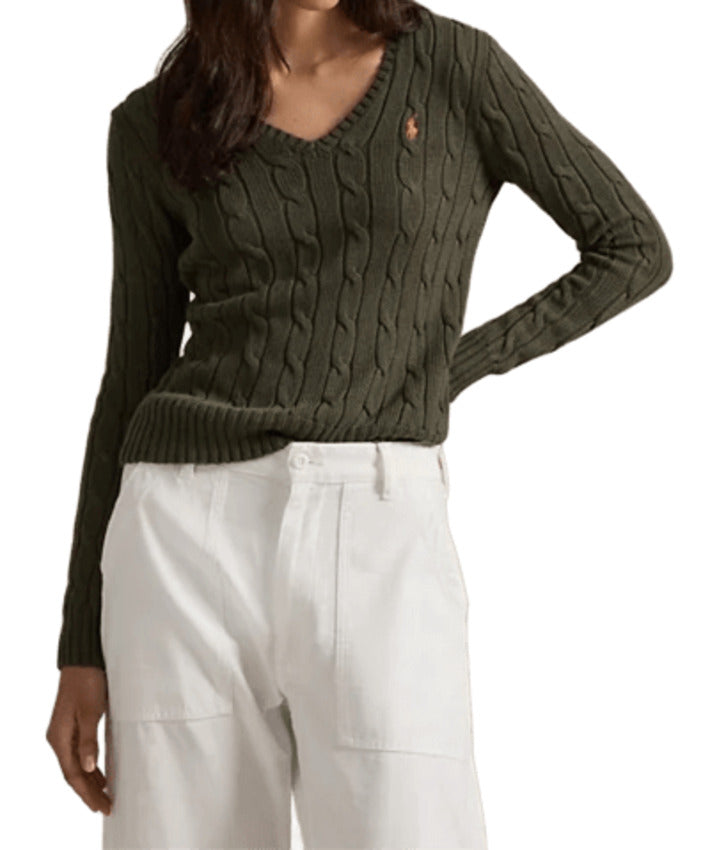 Harvest Olive Cable-Knit Sweatshirt