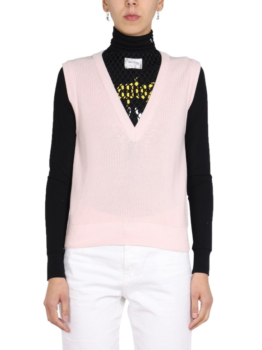 V-Neck Knitted Vest With Ribbed Texture