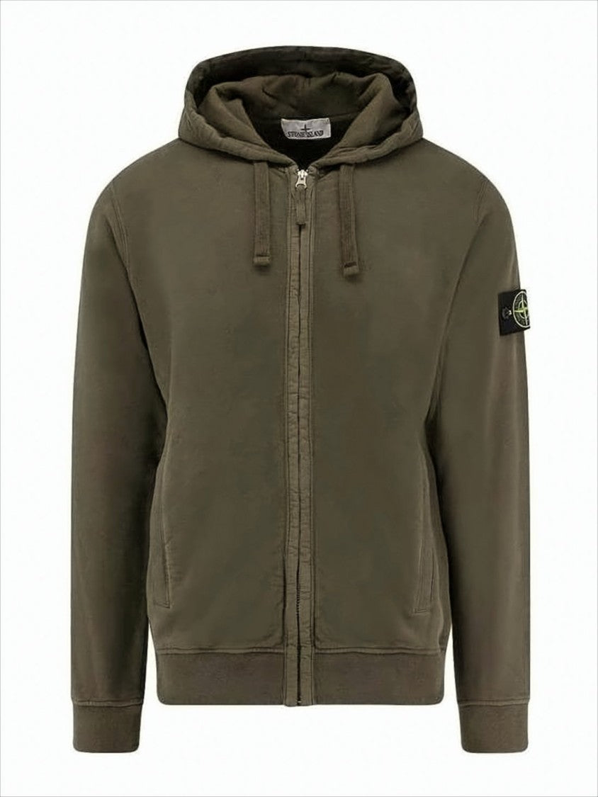Olive Green Full-Zip Hoodie with Adjustable Drawstring