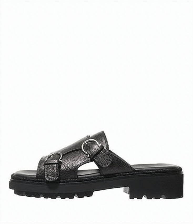 Textured Leather Slip-On Sandals