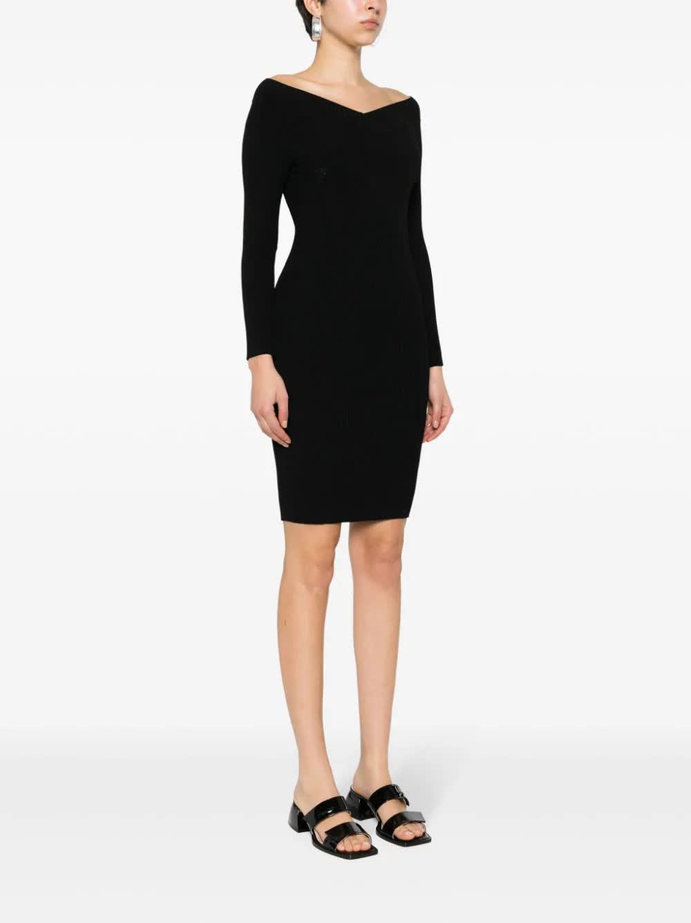 Black Abito Fitted Ribbed Viscose Dress