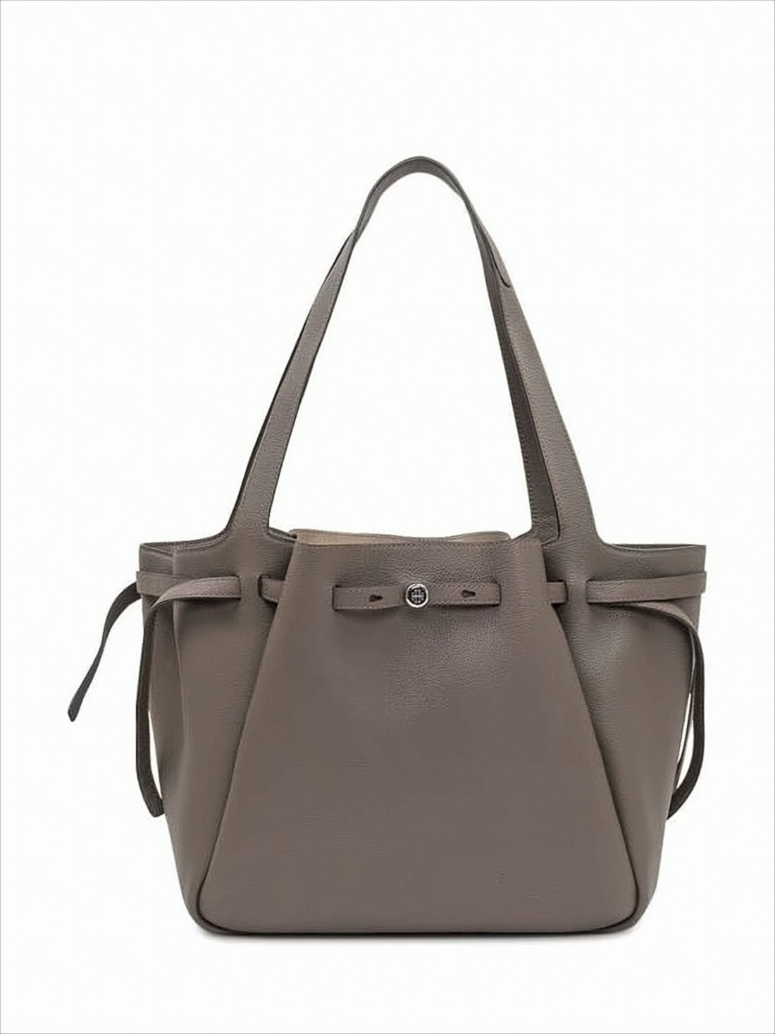 Structured Taupe Cow Leather Tote Bag