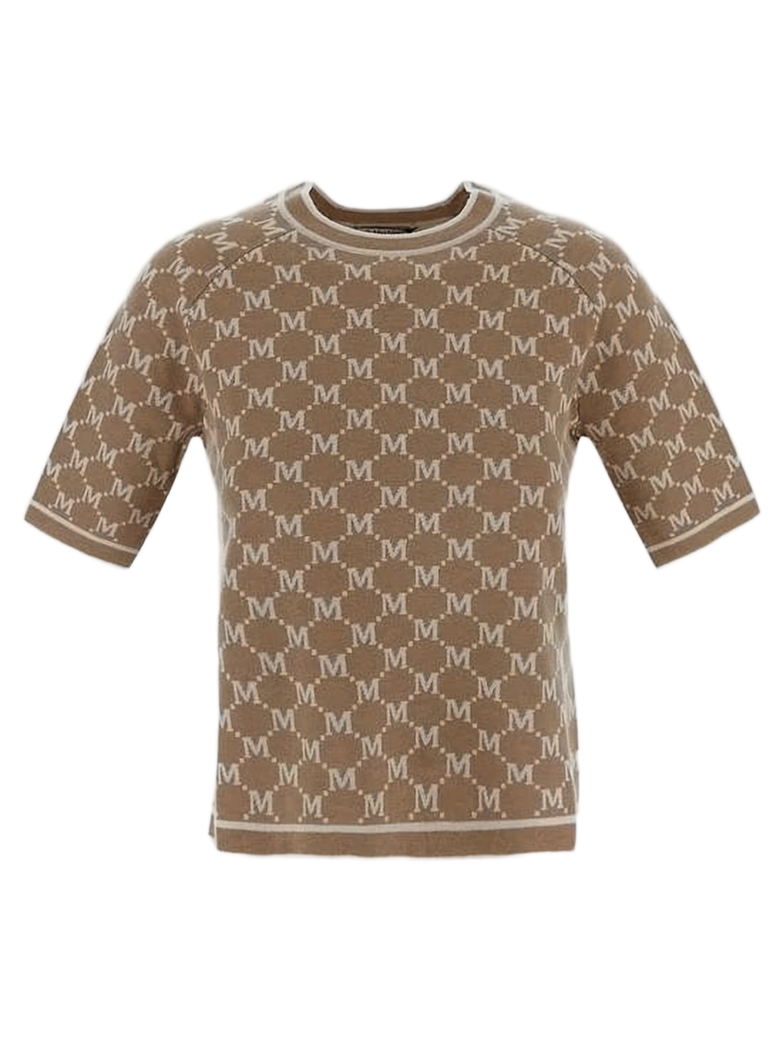 Short-Sleeved Knit Sweater with Repeated 'M' Pattern
