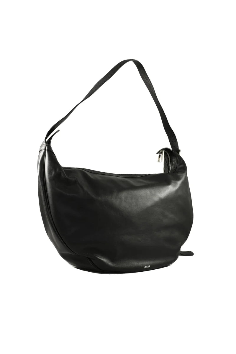 Curved Black Leather Shoulder Bag