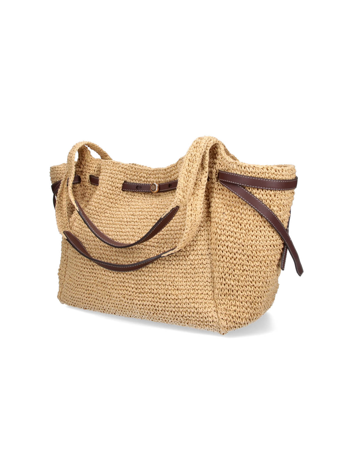 Beige Spacious Woven Leather Bag