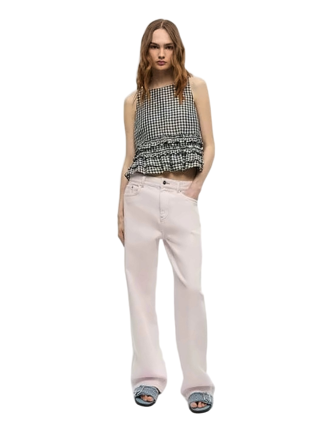 Wide-Leg Denim Pants with High Waist