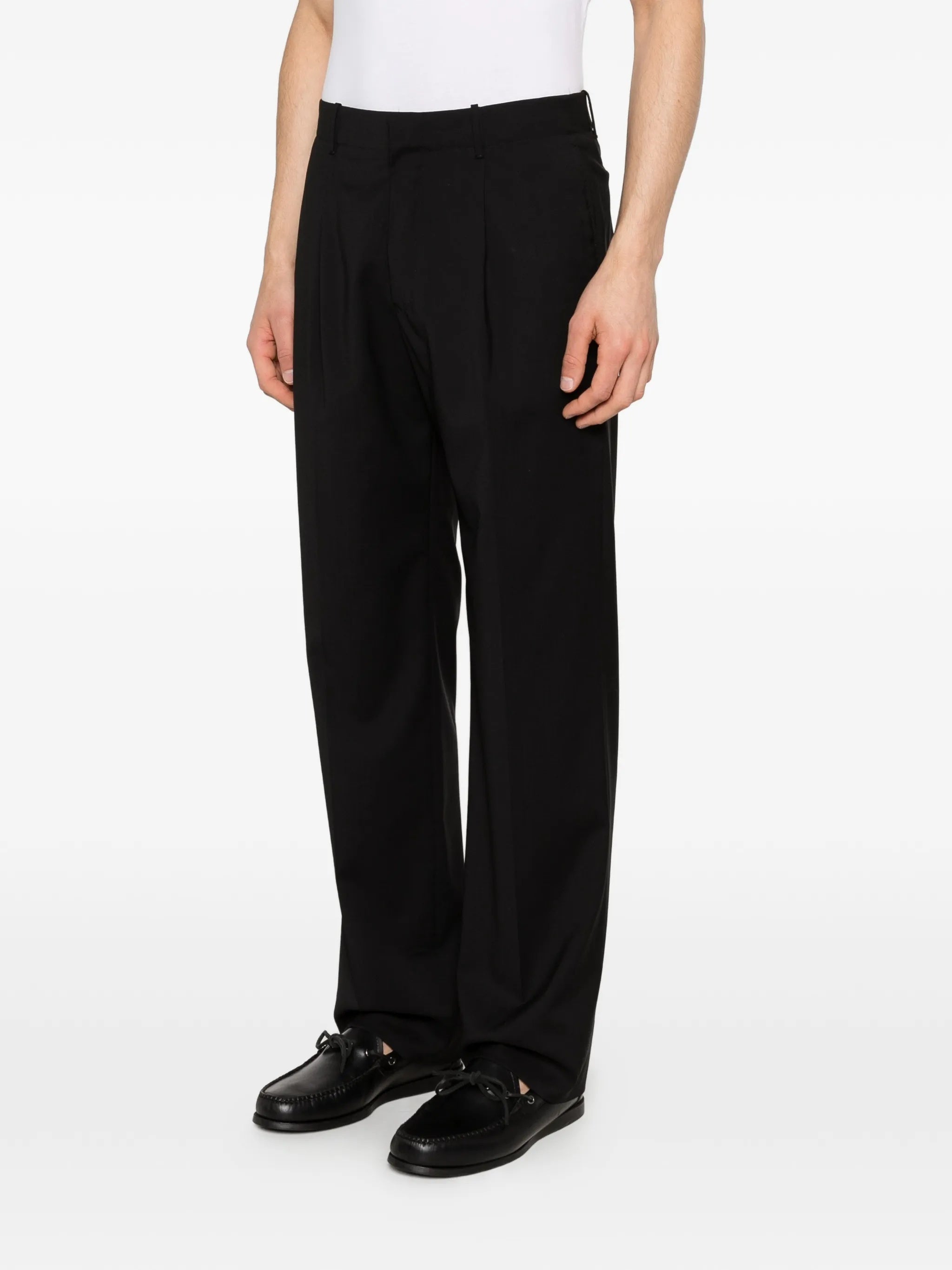 Black Straight-Leg Structured Fabric Trousers