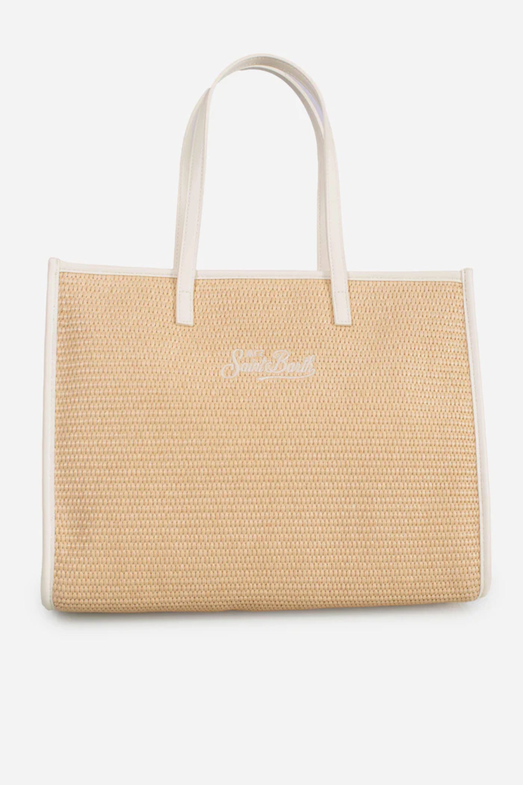 Rectangular Woven Tote Bag with Embroidered Detail
