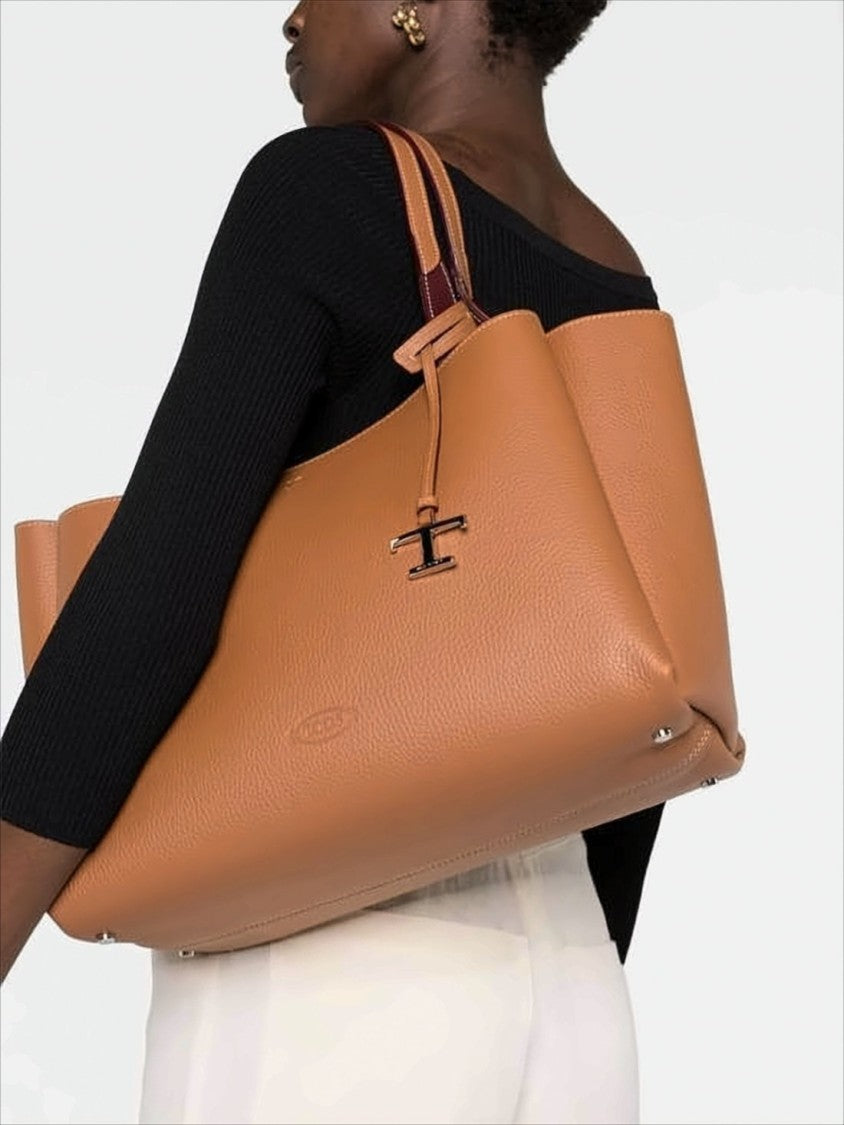 Textured Leather Shoulder Bag with Embossed Logo