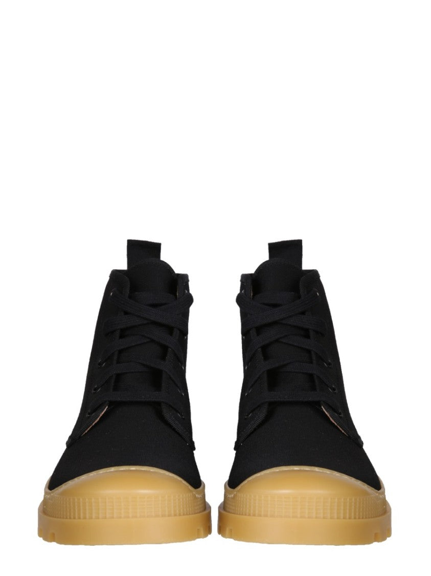 Chunky Sole Black Canvas Hiking Boots