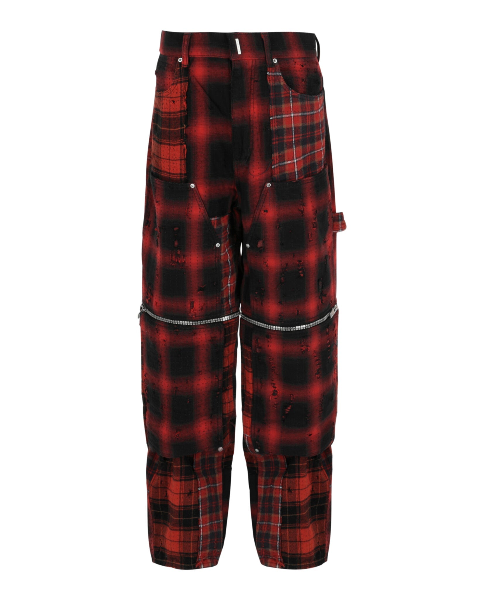 Convertible Distressed Plaid Carpenter Pants