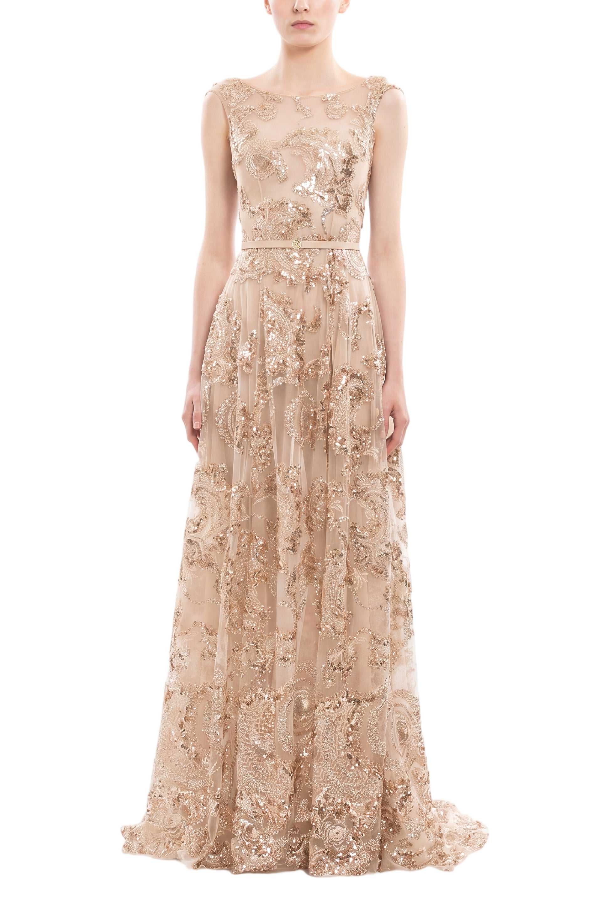 Embroidered Tulle Long Dress