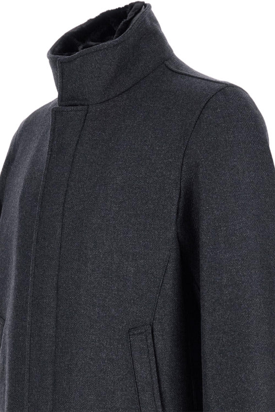 Straight-Cut Coat with Removable Faux Fur Collar