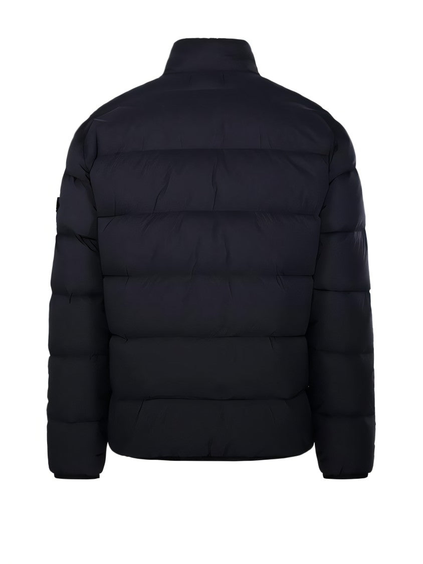 Quilted Black Padded Jacket With High Collar And Logo Patch