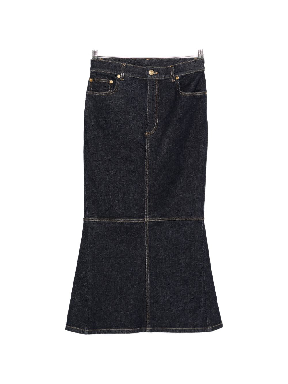 Denim Panelled Flared Skirt