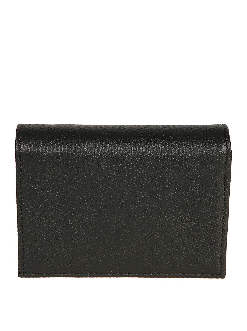 Compact Pebble Calf Leather Wallet With Vlogo Detail