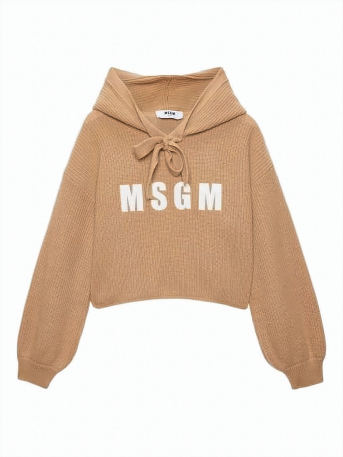 Ribbed Knit Cropped Hoodie with Graphic Lettering