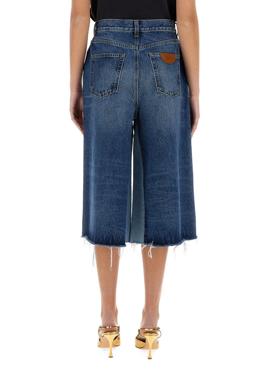 Patchwork Denim Bermuda Shorts with Artisanal Design
